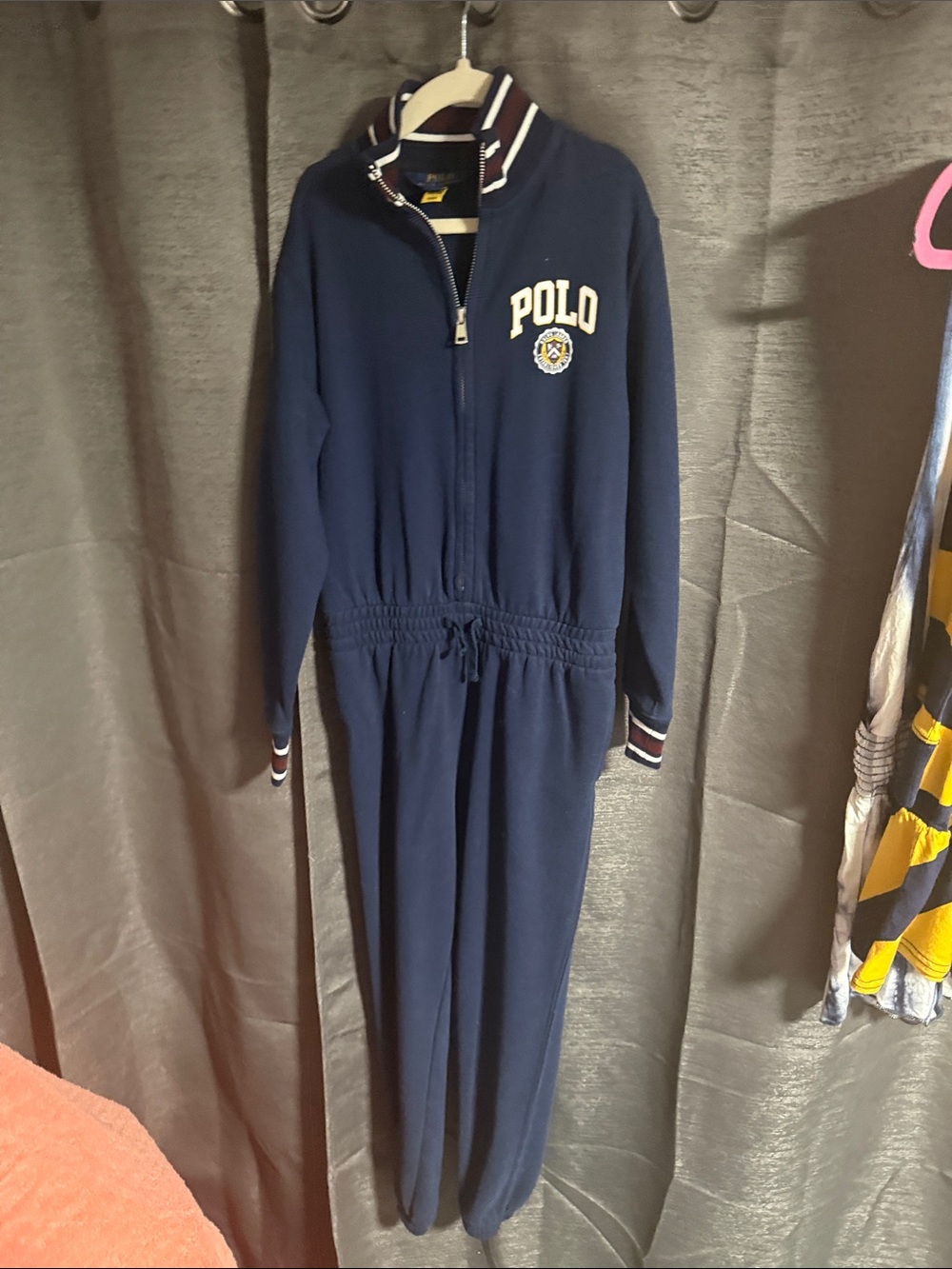 Polo by Ralph Lauren Navy Kids One-Piece Romper with Striped Collar